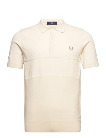 Tonal Panel Knit Shirt Knitwear Short Sleeve Knitted Polos Creme Fred Perry*Betinget Tilbud