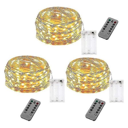 3-pak Batteridrevne Lyssnore med Fjernbetjening, 3 Meter 30 Leds, Til Haver og Terrasser