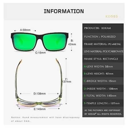 Kdeam spegel polariserade solglasögon Uv400 resesolglasögon
