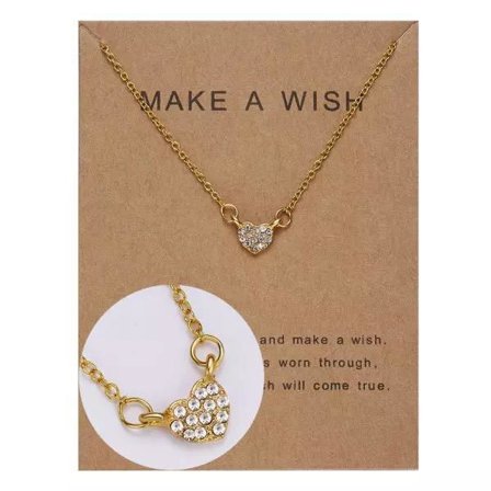 Forgyldt ønskehalskæde med hjerte diamant julegave gave
