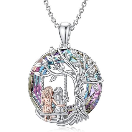 2 st Systers Födelsedagspresenter Från Systrar Silver Livets Träd 2 Systrar Halsband Med Kristall Syster Smycken Presenter (FMY)
