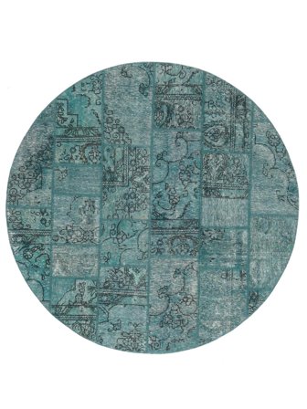 Patchwork Tæppe Moderne Rundt Mørk Petrol/Sort (Uld, Persien)