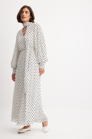 Tin Vcb X NA-KD Robe longue en mousseline à pois - Robes longues - Blanc,Dotted - EU 32