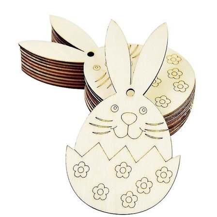 10 stk. Happy Easter treegg med hampetau, kanin, kylling, trehåndverk, kompatibel med hjemmepåskefest, hengende dekor, barn DIY-maling