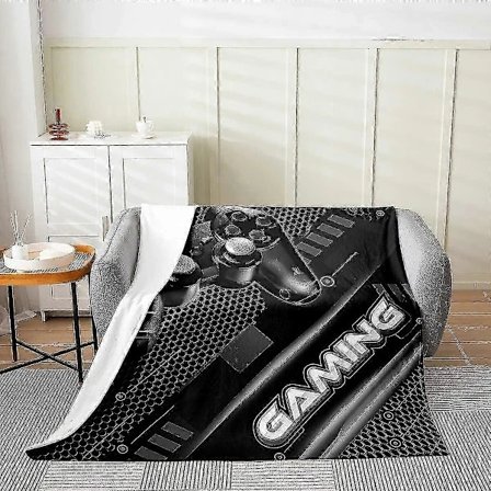 Gamer Flanell Fleece Teppe, Spillteppe for alle årstider, Spill Videospill Sengeteppe Gamepad Loddent Teppe For Seng Sofa, Soverom Svart Geometri 