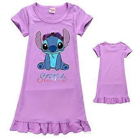 Børn Piger Lilo Stitch Printet Kortærmet Natkjole Natkjole Nattøj (11-12 år Lilla)