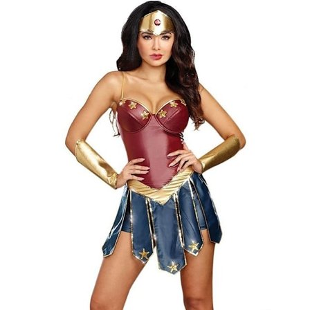 Wonder Woman -asu, yhteensopiva aikuisten naisten kanssa, mukava sarjakuvasupersankariasu, Halloween-karnevaali, koko L