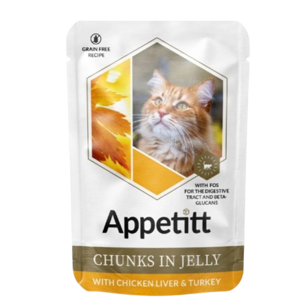 APPETITT - Våtfôr med kyllingelever og kalkun i gelé for katter 12 x 85 g - Katt - Kattefôr & kattemat - Våtfôr og våtmat - ZOO.no