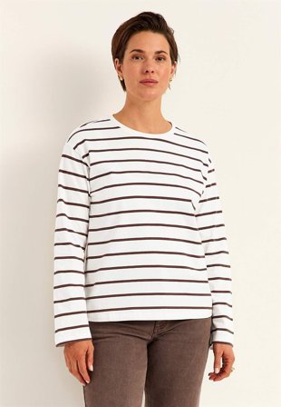 Cellbes of Sweden - Stripete jerseytopp i økologisk bomull i hvit/brun/stripete for damer i størrelse 62/64