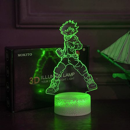 3D nattlys for gutter og jenter Deku Midoriya Izuku Farget med fjernkontroll Direkte LED-lampe LED nattlys for barn 16 farger Re