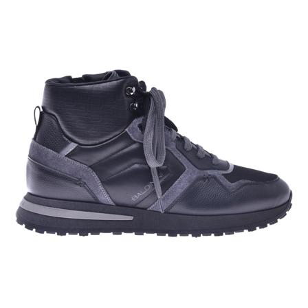 Baldinini High-top trainers in black leather and fabric , Zwart , Heren , Maat: 41 1/2 EU Sneakers