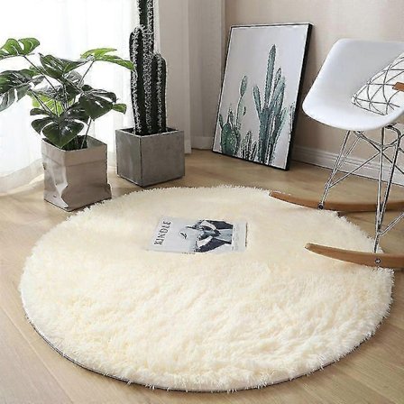 Plys Rundt Tæppe Fluffy Hvide Tæpper til Stue Blød Boligindretning Soveværelse-WELLNGS