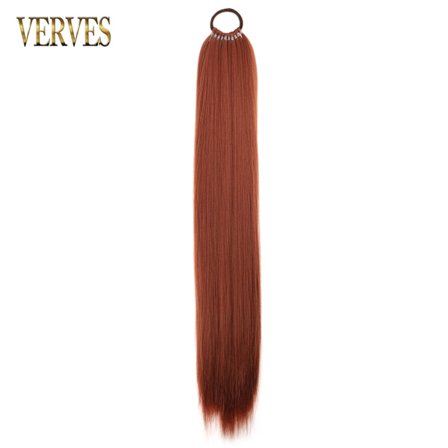 Punotut poninhäntäjatkeet Synteettiset suorat punokset Ombre Tummanruskea kääre noin 24 tuuman pitkät poninhäntä punokset naisille