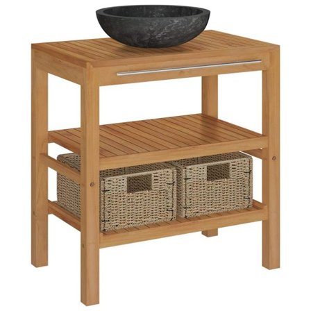 vidaXL Badrumsunderskåp teak med handfat marmor svart