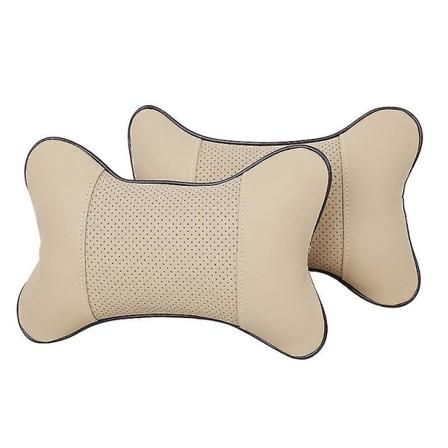 2 kpl Mukavat PU-nahasta valmistettuja auton niskatyynyjä, Pehmeä pään ja kaulan tuki tyyny pääntuen Beige