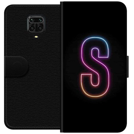Yhteensopiva Lompakkokotelo Xiaomi Xiaomi Redmi Note 9 Pro Neonkirjain S kirkkaissa pinkissä ja sinisissä sävyissä tummaa taustaa vasten, siisti k
