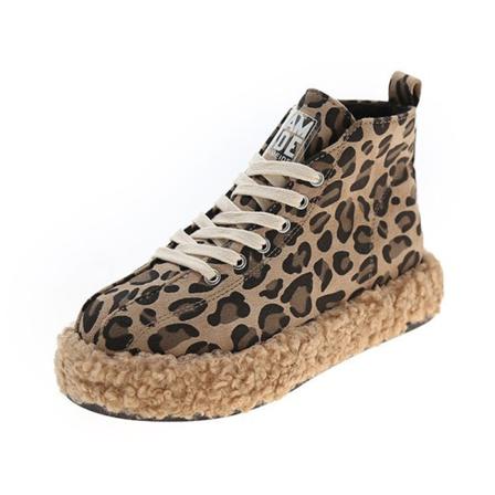 Kvinnors Rund Tå Bomullsfoder Casual Skor Leopard Modesko