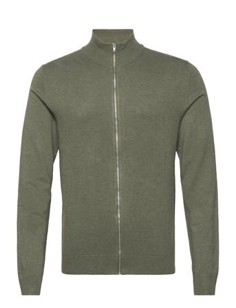 Melange Zip Cardigan Knit Knitwear Full Zip Jumpers Kakigrønn Lindbergh*Betinget Tilbud