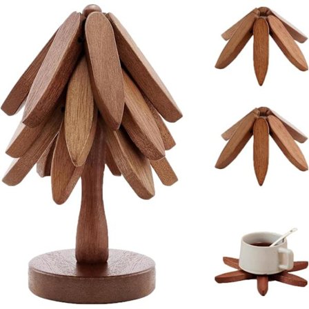 Valnöt Träkonst Dekoration - "Ett Träd" Design Värmetåligt Underlägg, Julgransbordsmatta, Idealisk för Koppar och Grytor Hemma