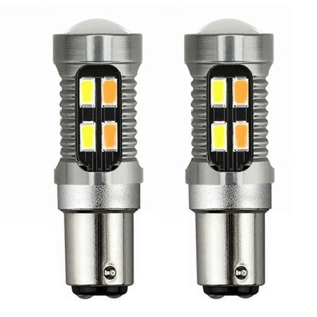 2X LED Lys Dual Farge Pære 1157 BAY15D P21/5W 5630 20SMD Canbus Bil Brems Revers Lampe Blinklys Hvit Gul A_Overraskelse