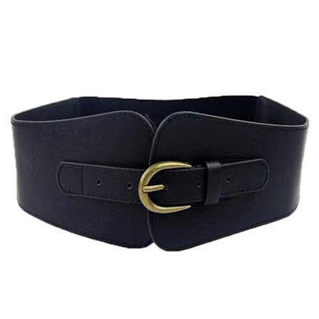 Naisten vintage leveä tekonahkainen totem-kuvioitu joustava venyvä korsetti vyö (musta)