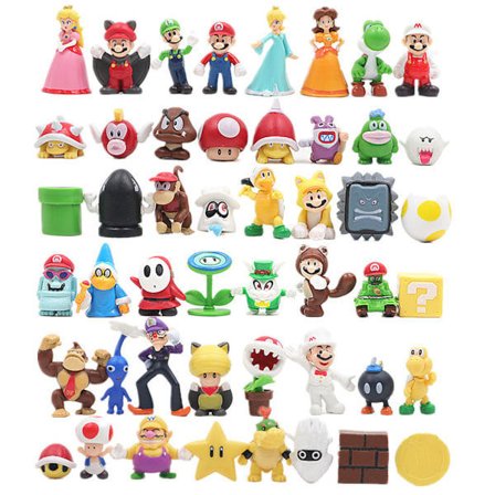 48-pakning Super Mario Familie Luigi Yoshi Bowser Wario Peach Toad Daisy Figurmodeller Leker
