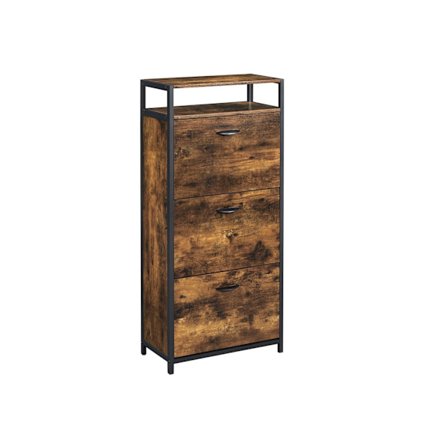 Rootz Vintage brun-sort skoskab - Opbevaringsorganisering - Spånpladestål - 60 cm x 30 cm x 130 cm - Anti-tip-enhed - 20,6 kg - 20 kg Maks. belastning