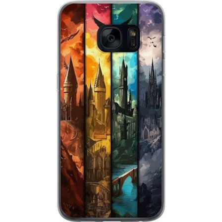Kompatibel Mobilcover til Samsung Samsung Galaxy S7 Fire magiske slotte i forskellige elementfarver, episk fantasykunst med ild vand luft og mørke i
