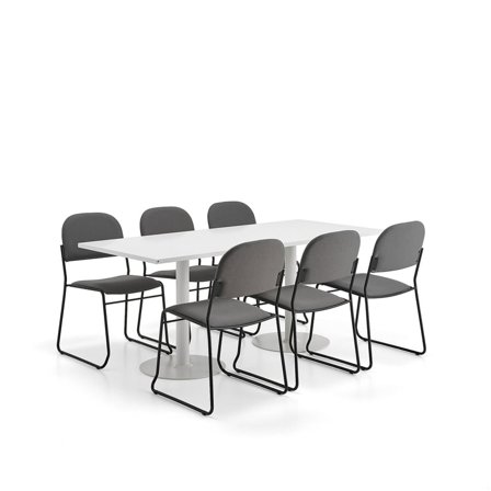 Møbelsæt VERTICUS + DAWSON, 1 bord og 6 grå stole