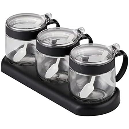 Glasskrukker for krydder, 12oz/350 ml krydderkrukke med lokk, skjeer og brett, klar glasskrukke