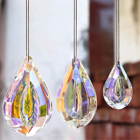 3 stk Krystal Prisma Vedhæng Regnbue Maker Ornament Solfanger Med Kæde Til Solfanger Vindue Have Hjem Dekoration (76mm