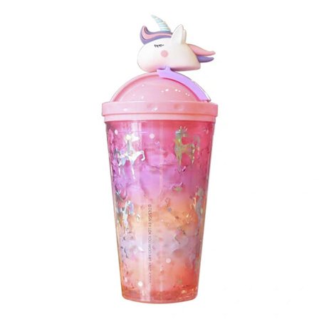 Unicorn Ice Cup Gradient Girl Heart Straw Cup rosa
