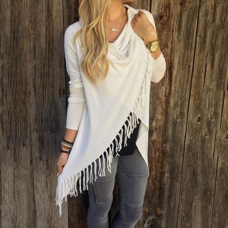 Dame kalluner Poncho Efterår Kvaster lash jal Hjem Fringe weater White S