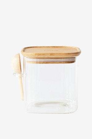 Pebbly - Hög glasburk med bambulock och mätsked - 800 ml - Transparent - Förvaringsburkar - Från Homeroom