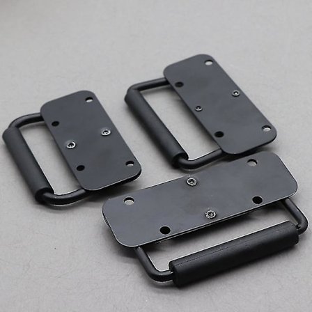 2 stk. sammenklappelige håndtag i rustfrit stål med fjederbelastet kassegreb - kraftige håndtag til værktøjskasse - værktøjskassetræk - sort.