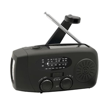 Nødradio Håndsveiv Solradio AM/FM med LED Lommelykt og 2000mAh Powerbank
