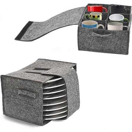 Campingvogn Kop Tallerken Holder med Adskillere 6 Krystalglas 8 Fade Porcelæn Opbevaringstaske