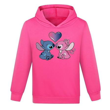 Lilo ja Stitch -hupparit, topit lapsille, pojille ja tyt ille, pitk hihaiset, rennot puserot, hupparit, joululahjat, ruusunpunainen Rose Red 9-10 