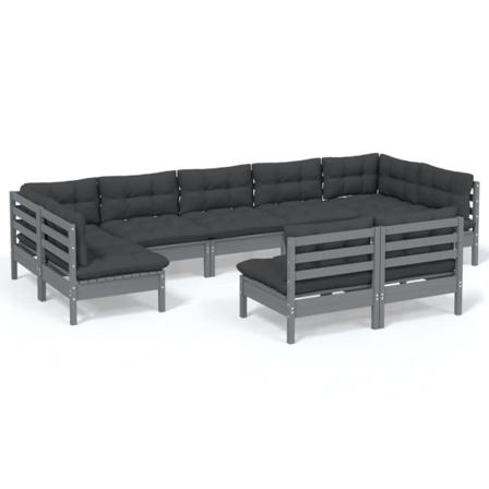 Vidaxl Loungegrupp Med Dynor 9 Delar Grå Massiv Furu Grå