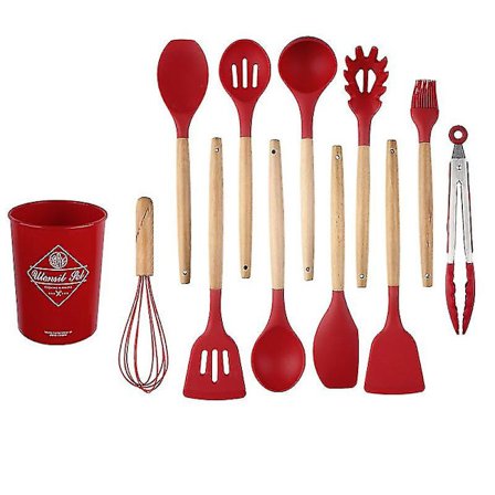 Silikone køkkenredskaber sæt 11 stk. Naturligt akacietræ køkkenredskaber Silikone køkkenredskaber sæt Madlavningsredskaber sæt