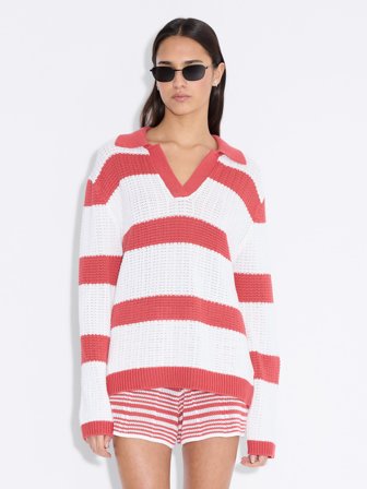 Holzweiler - Helio Polo - Red Stripe - Womens - XXS