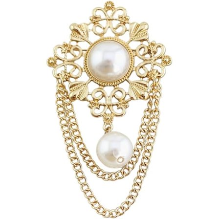 Vintage Rund Perle Filigran Blomster Kæde Kvaster Brocher Reversnåle til Kvinder Piger Fest Dans Banket Fin Boho Guld Hængende Drop Nål Kjole Dragt C