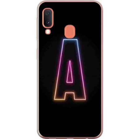 Yhteensopiva Puhelinkuori Samsung Samsung Galaxy A20e Minimalistinen neonkirjain A sateenkaarenvärisessä valossa mustaa taustaa vasten modernissa ty