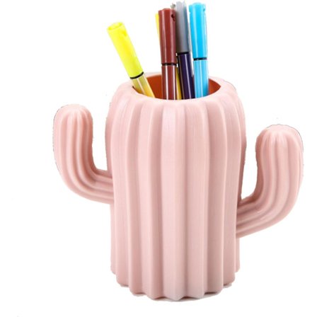 (Rosa) Skrivebords pennholder, kaktusform søt stasjonær blyantpotte D