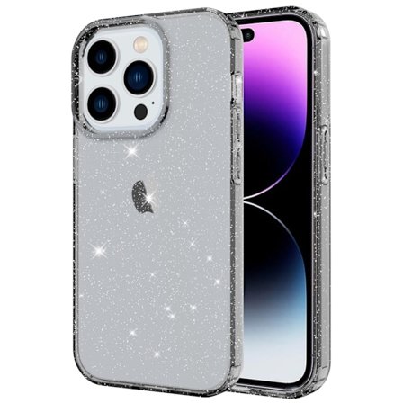 iPhone 14 Pro Glitter Powder Skal - Transparent Black