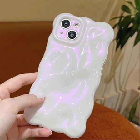 Skal till iPhone 15 Pro Max, Sött Enfärgat Krulligt Vågformat Stötsäkert TPU-Stötfångarskal