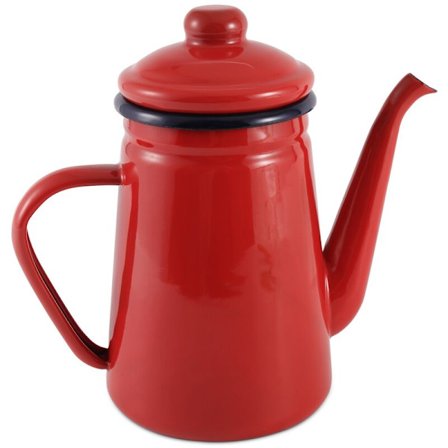 1,1L Handgjord emaljerad kaffekanna, induktion, gasspis, röd,
