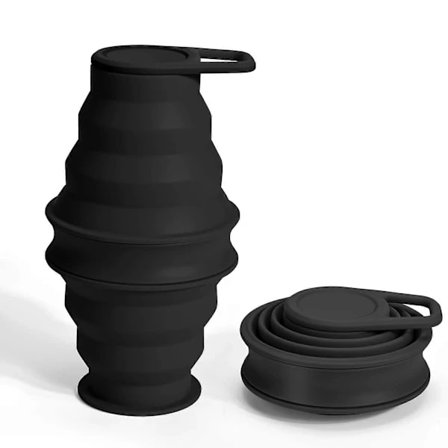 Hopfällbar Vattenflaska, Portabel Vikbar Drickflaska Stor Kapacitet 500ML, Silikon Sportflaska BPA-fri, Lätt Återanvändbar Resemugg Svart