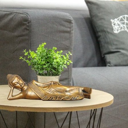 Staty Buddha Liggande Guld - Zen Atmosfär - Magnifik Lyckofigur - Presentidé för alla generationer - L 22 cm - Zen