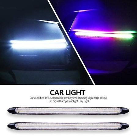 2 stk Auto Led Drl Dagtid Kjørelys Stripe Med Gult Blinklys Lampe Bil Hovedlys Sekvensiell Flyt Daglys 12v Universal